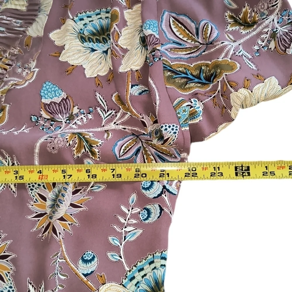 Chico's Floral Long Sleeve Pleated Ruffle Front Button Up Blouse Size 2